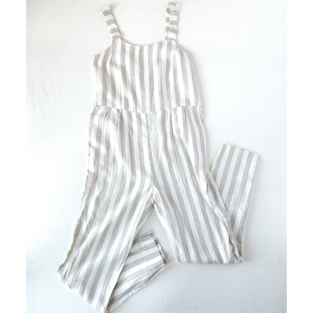 Linen Jumpsuit by Flavia Aranha Wide Stripe Overalls Beige Minimal Neutral Beach